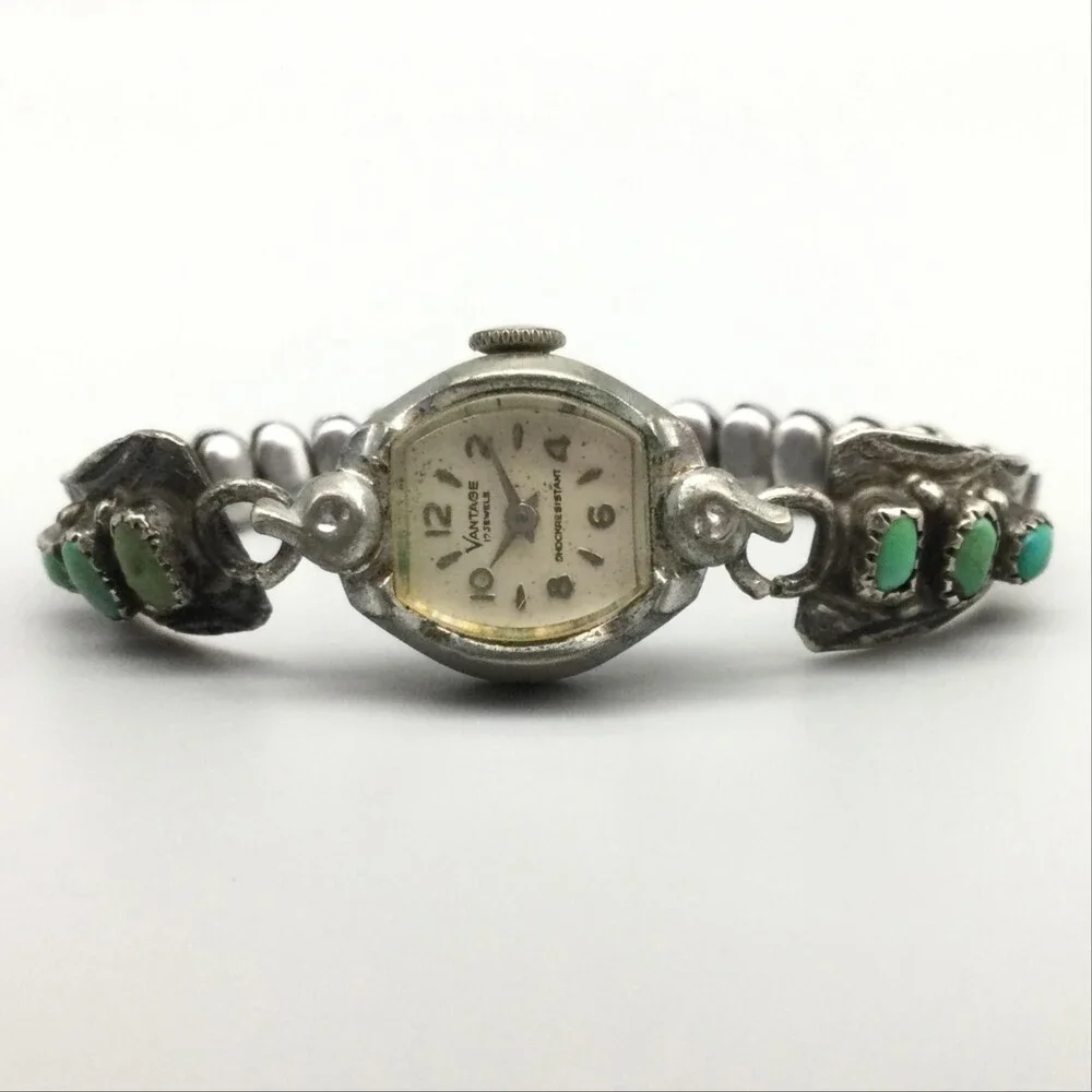 Vintage Vantage Womens Watch 17mm Native Sign Sterling Turquoise Manual